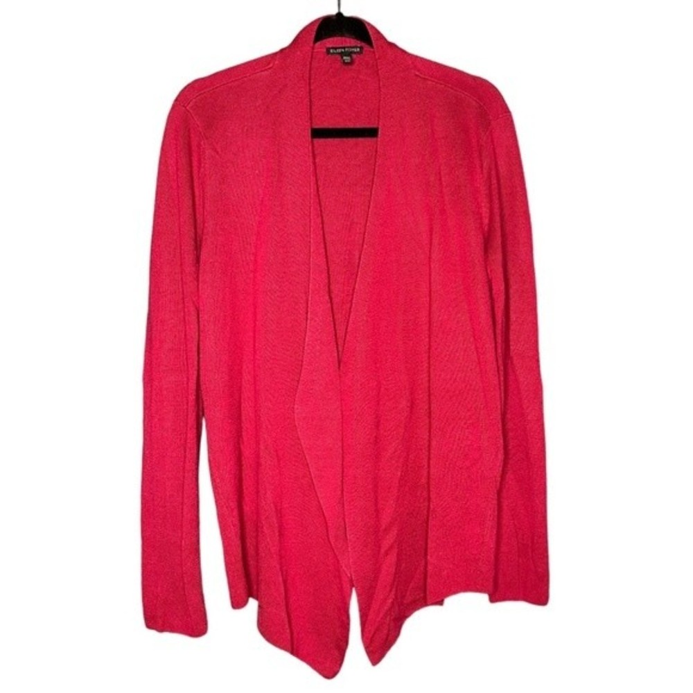 Eileen Fisher Raspberry Red Open Front Cardigan Tencel Silk Blend Size Medium